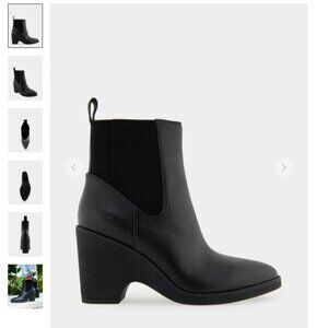 Comfortable Women's Gored Sculpted Wedge Crepe Heel Bootie in Black Leather Leat